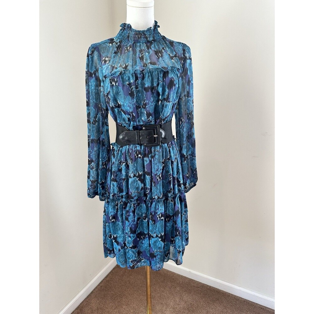 NEW Gabby & Skye Women’s Tiered Dress Size 10 Blue Abstract Long Sleeve Chic